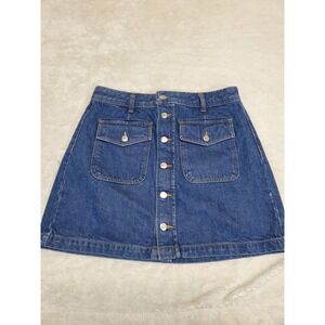 Loft Blue Denim Button Up MIni Skirt 8 Boho Western Festival Cottage Festival